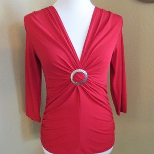 AGB BRAND RED KNIT TOP WITH SILVER EMBELLISHMENT AND 3/4 LENGTH SLEEVE SMALL